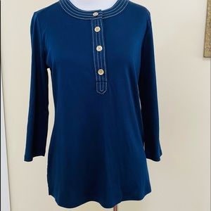 TALBOTS Blouse Pullover Top Small Petite Nautical Long Sleeve Blue